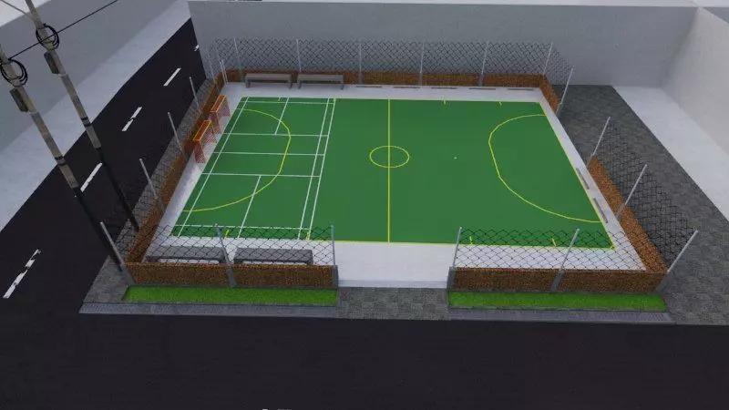 parking area with futsal and badminton court