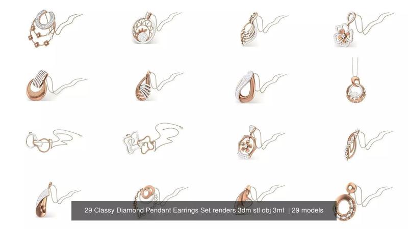 29 Classy Diamond Pendant Earrings Set renders 3dm stl obj 3mf  3D Model Collection