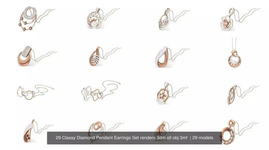 29 Classy Diamond Pendant Earrings Set renders 3dm stl obj 3mf  3D Model Collection