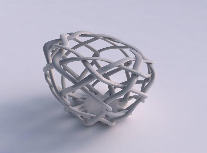 Bowl oval with interlacing lattice squeezed with streched top...
