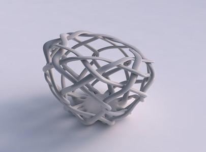 Bowl oval with interlacing lattice squeezed with streched top...