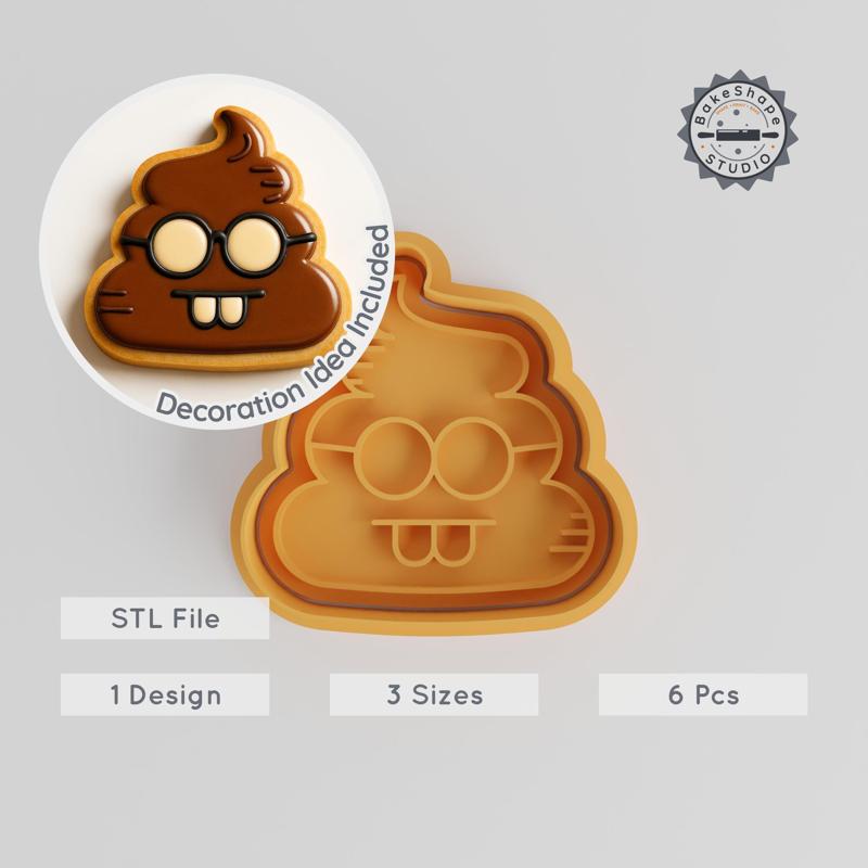 Poop Emoji Shape Cutter & Stamp Set, Funny Cookie & Fondant Design, 3 Sizes, 6 Pieces, Quirky Humor