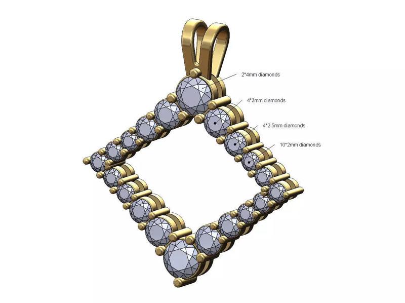 Open diamond rhombus frame pendant