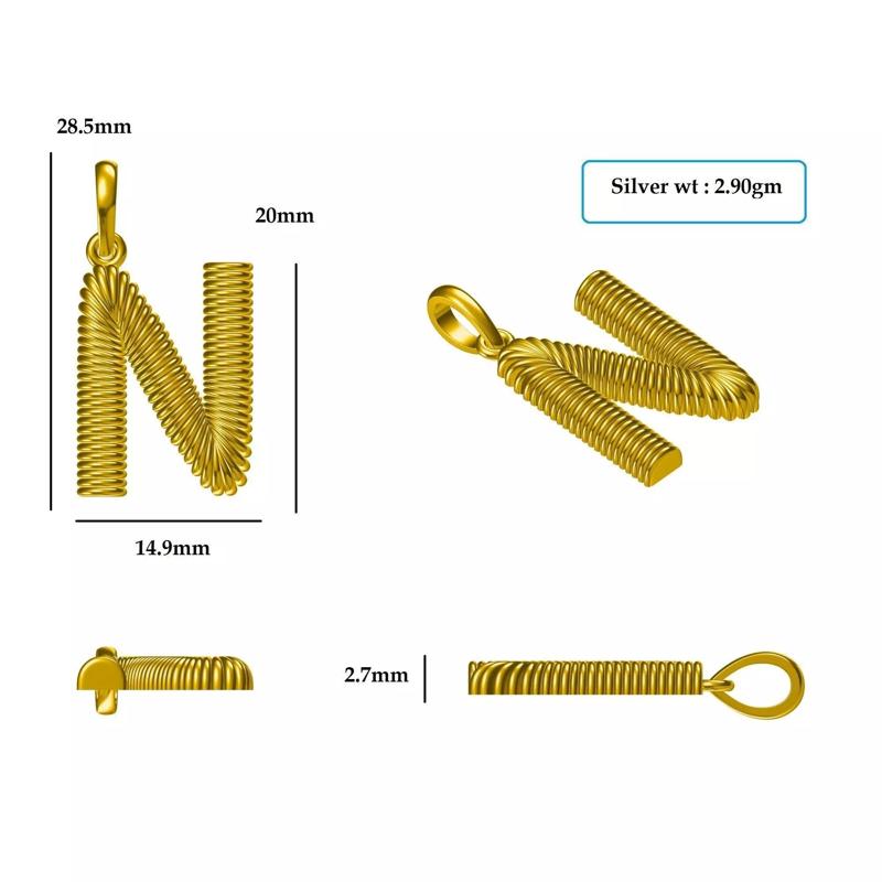 N Pendant gold letter with hook and chain