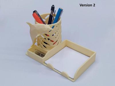 Desk pencil cup and memo pad holder with dolphin low poly