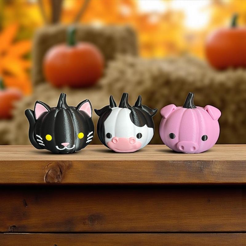 Chibi Animal Pumpkins Pack 1 - Cow, Cat, Pig