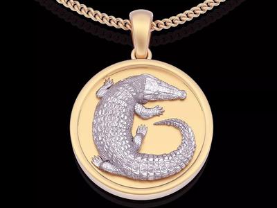 Crocodile pendant silver gold  jewelry printable 3D model