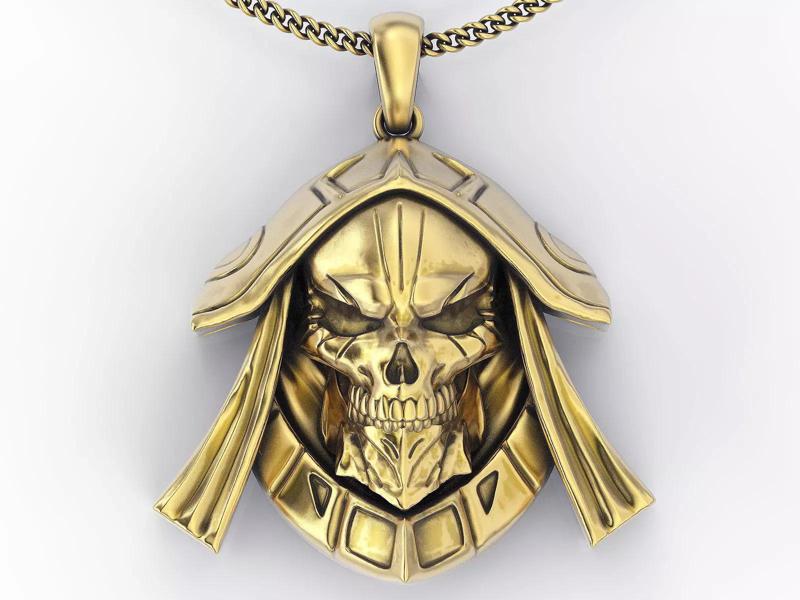 Gown skull pendant  gold silver printable jewelry 3D model