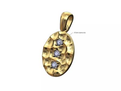 Diamond oval hammered coin pendant with bail