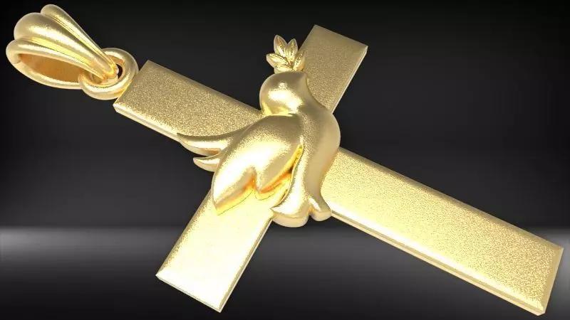 Holy Spirit Puffy Dove Cross Pendant