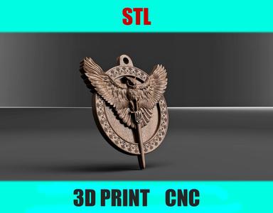 Owl Pendant with Sword | STL File for CNC & 3D Printing Jewelry