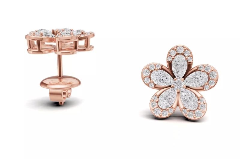 Pear Cluster Diamond Stud For Women