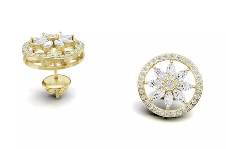 Marquise And Round Diamond Floral Earring For Women