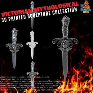 3D Printable Baroque Style Decorative Dagger with Cherub Figures