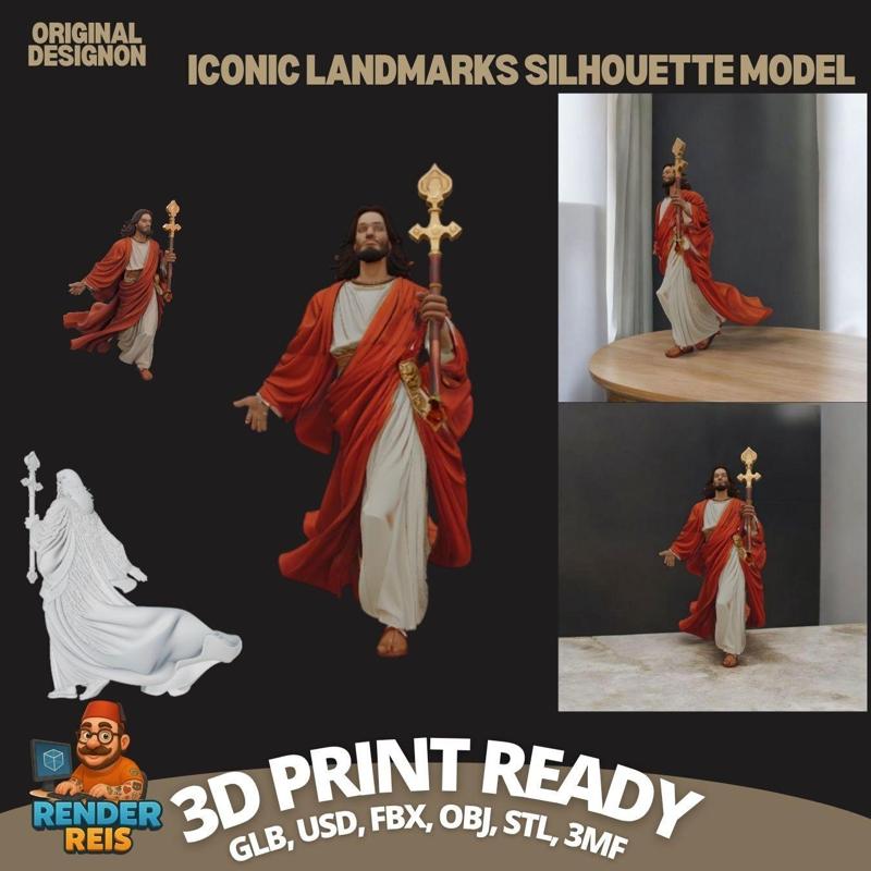 ✨ The 3D Reflection of Authority and Compassion: Jesus Holding a Staff Digital Model