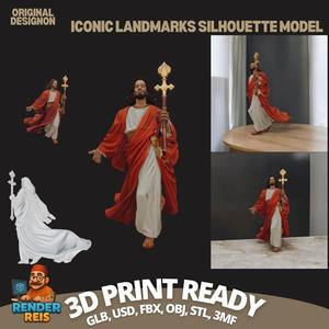 ✨ The 3D Reflection of Authority and Compassion: Jesus Holding a Staff Digital Model