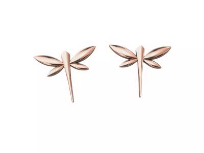 Dragonfly Plain Gold Earrings 3dm render detail