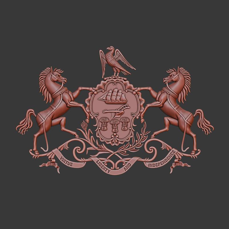 Pennsylvania emblem (coat of arms) 3d relief .stl file