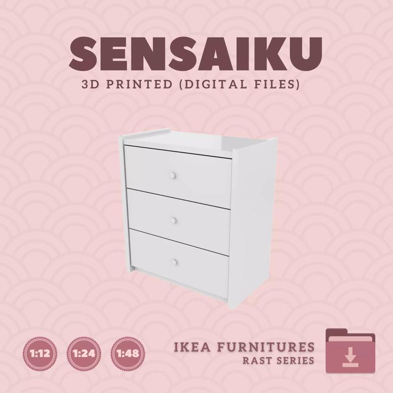 1 RAST 3 Drawer Chest for Miniature Dollhouse - IKEA - 3D Print