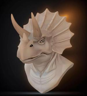 Triceratops Bust 3D Model - STL Printable Dinosaur Sculpture