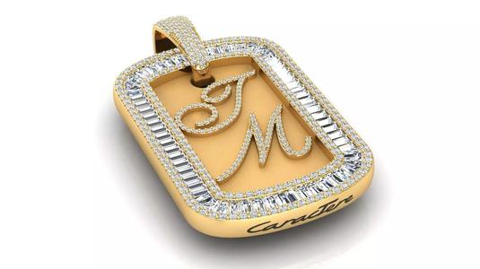 Name Plate Pendant with Baguette Stones