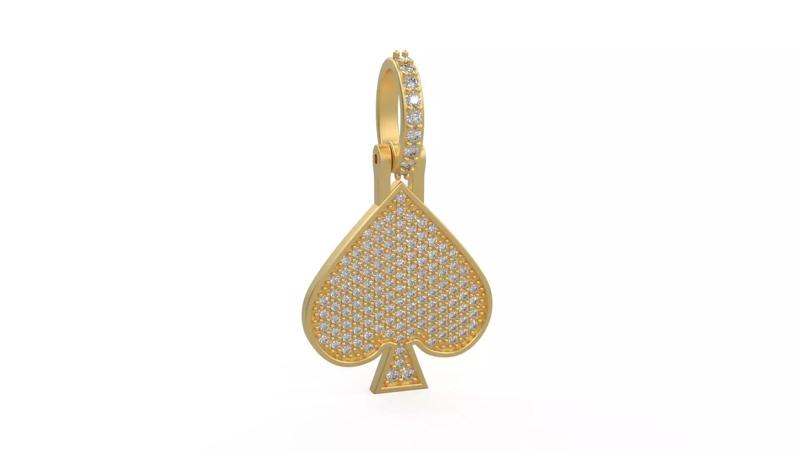 Model 1124 Playing Cards Spades Iced Out Pendant Medium 20mm