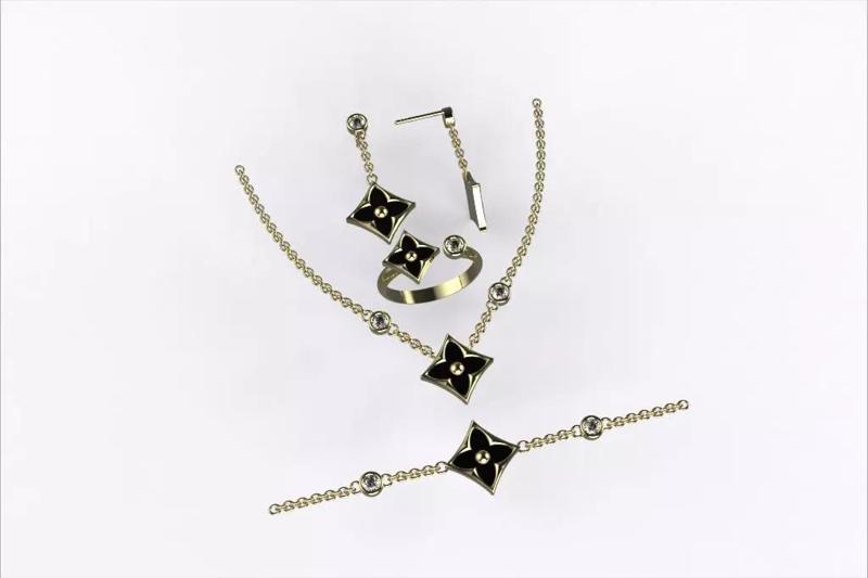 Louis Vuitton-Inspired Gold Jewelry Set09 Monogram Flower