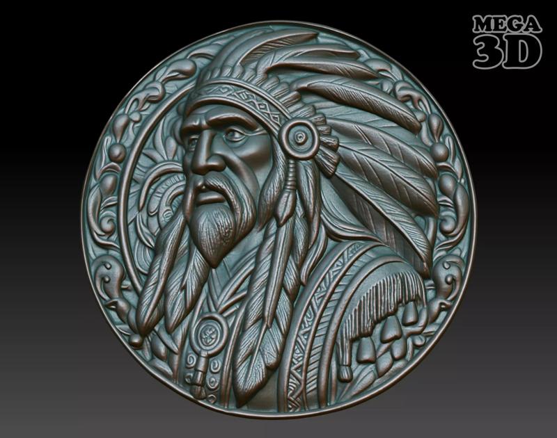 Native American Patriarch basrelief 03 240918