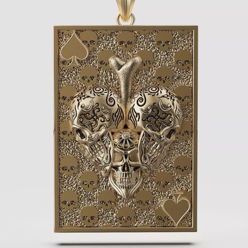 Pikes Spades playing card skull 3d pendant printable jewelry
