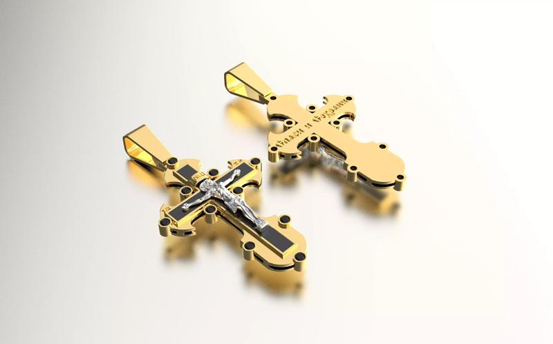 cross gold whith diamonds enamel onyx black stones