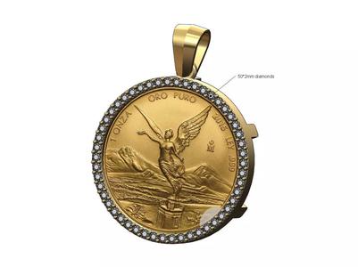 Diamond Mexican 1oz gold Libertad coin frame pendant