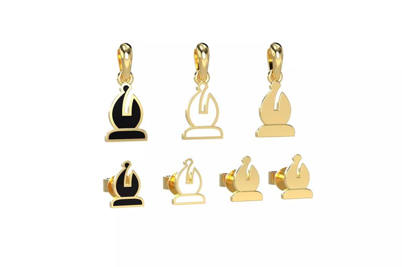 Bishop pendant and earrings chess set
