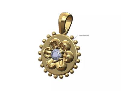 Beaded diamond Florentine solitaire pendant charm