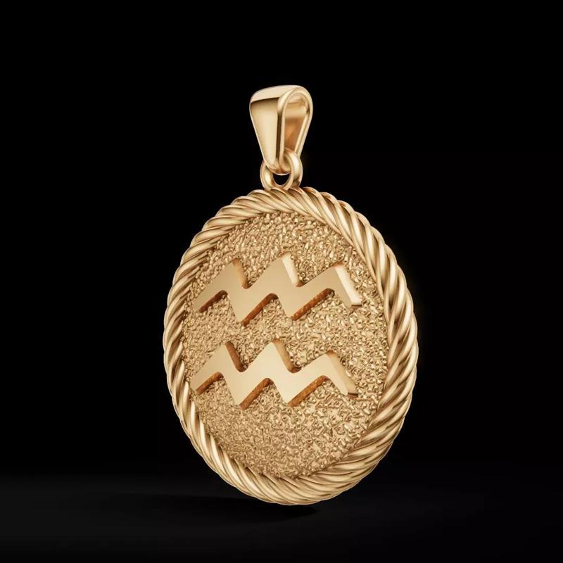 Aquarius Zodiac Pendant  Double-Sided 3D Jewelry Model