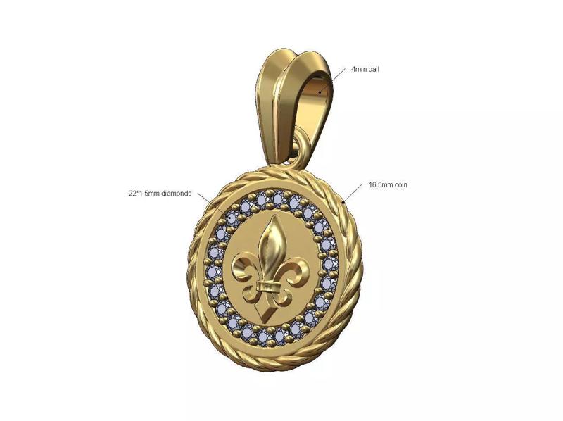 Braided diamond royal lily pendant with bail