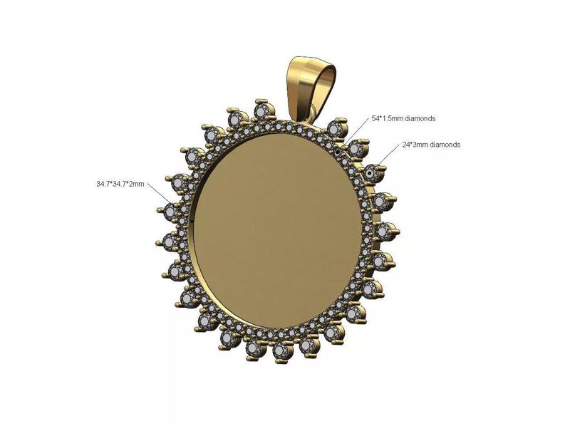 Iced engravable 34mm memory diamond pendant with bail