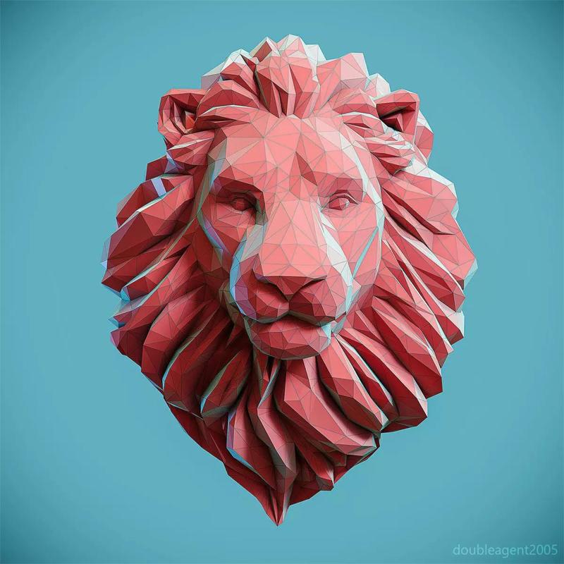 Low poly Lion Head Pendant Papercraft