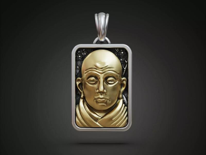 Monk Chinese Buddhism Tibetan Pendant Rectangular