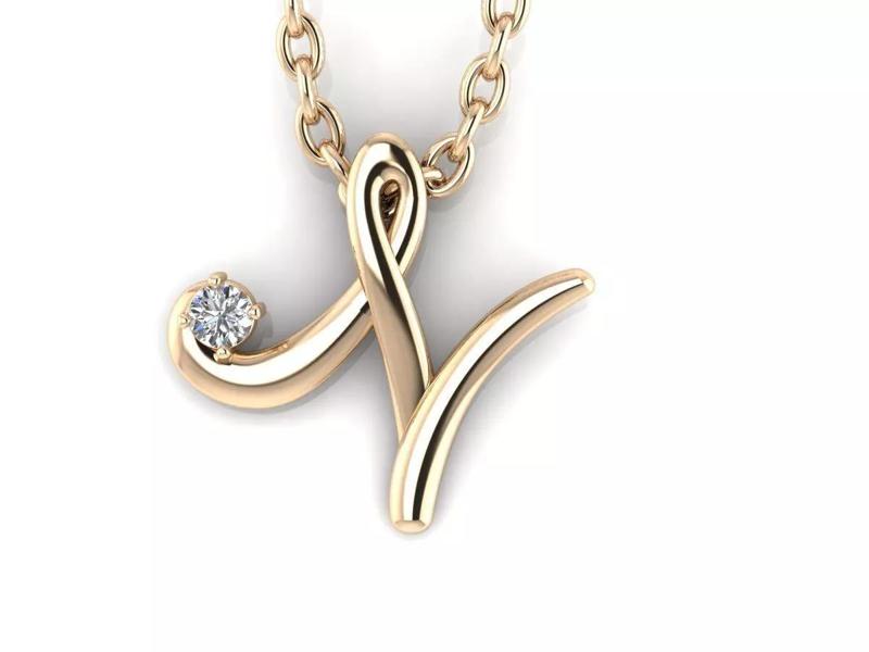 Pendant N letter v gold with diamond