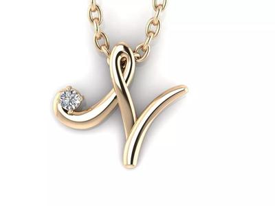 Pendant N letter v gold with diamond
