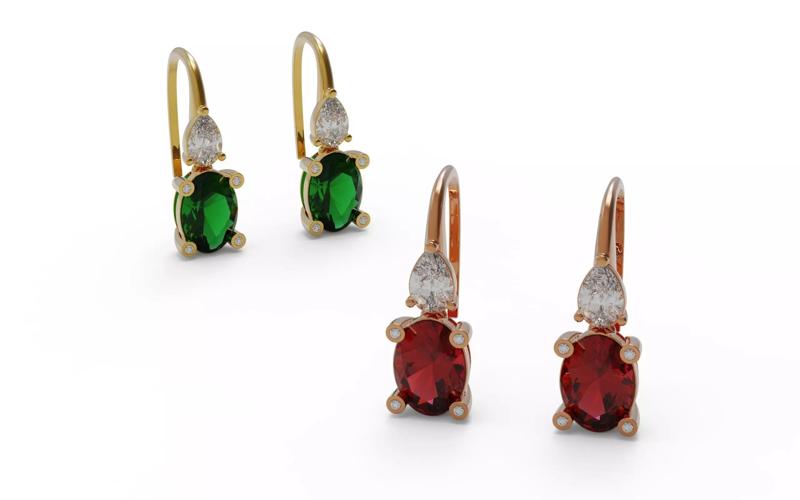 Earrings with oval and pear