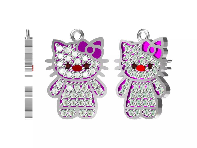 Hello Kitty Style Jewelry Set Earrings Ring Pendant