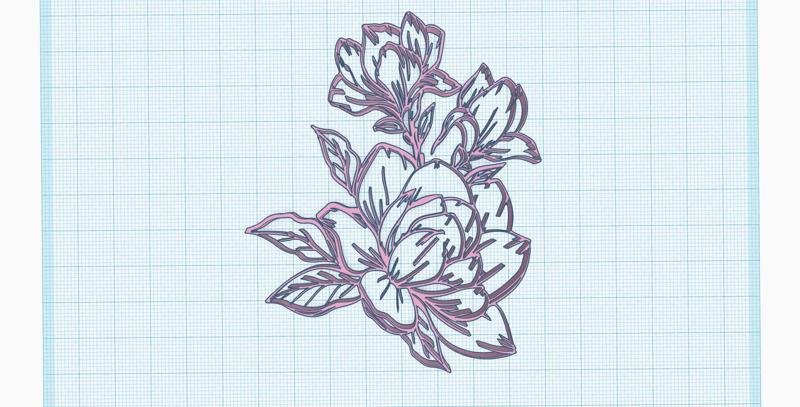 Magnolia flowers wall art decoration, boho, line art drawing, floral design outline
