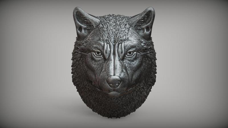 Wolf head bas relief 3D Model