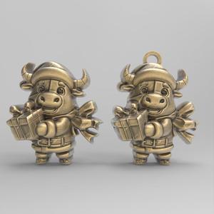 cartoon cow santa with gift decor