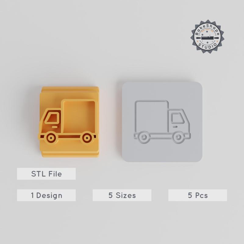 Lorry Stamp Tile Collection, Motif Sizes 20-40mm, Perfect for Clay, Cookies, Fondant & More, Transport Vehicle Design PRODUCT_3338