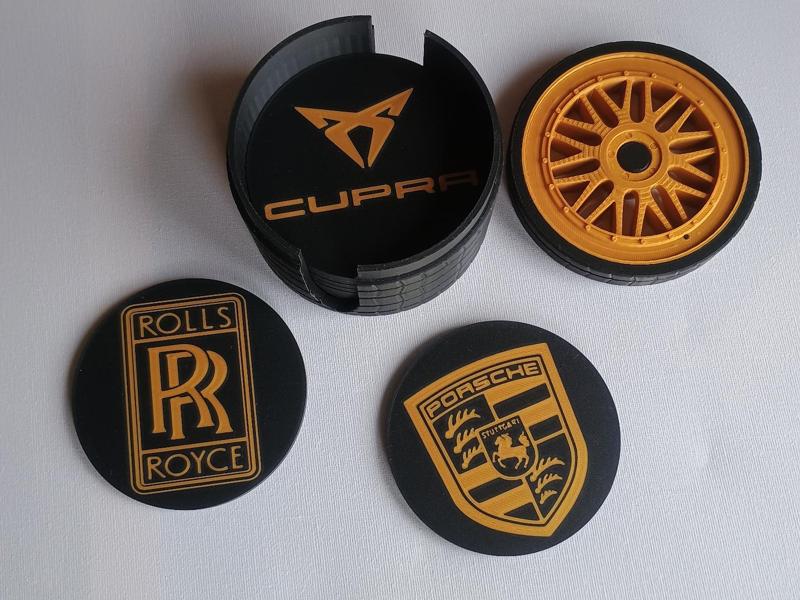 Car brand coaster + tire coaster holder