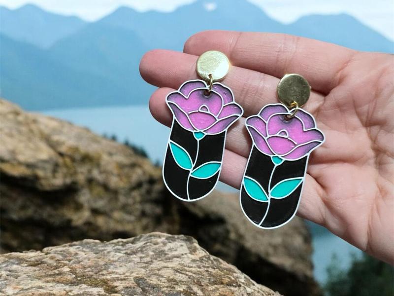 Pink flower earrings 