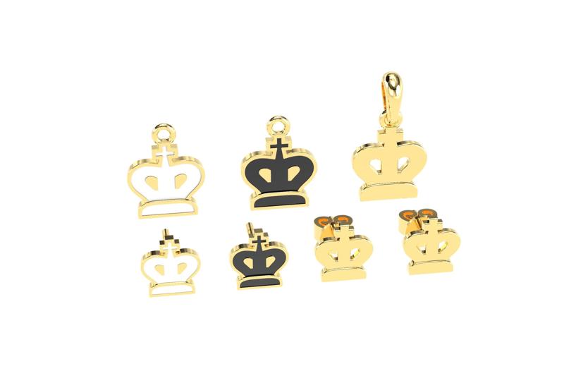 King pendants and earrings chess set 3D print model 3D print model