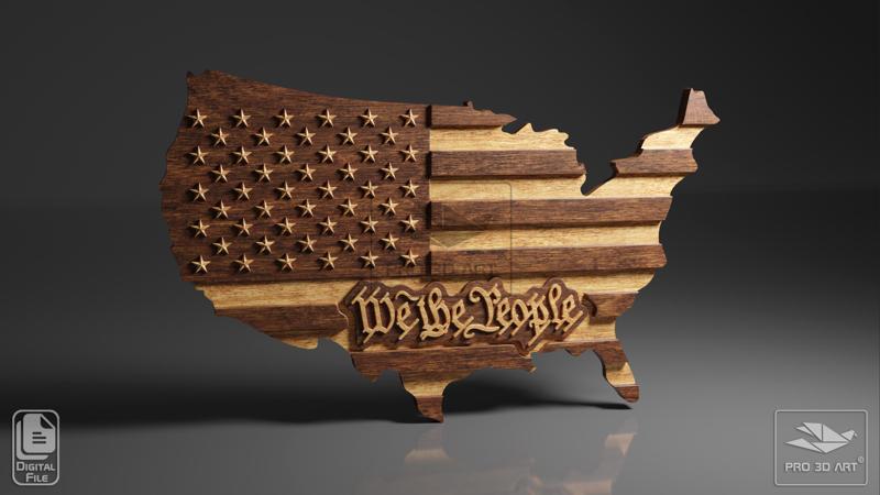 USA Map - We The People - CNC Files For Wood, 3D STL Model